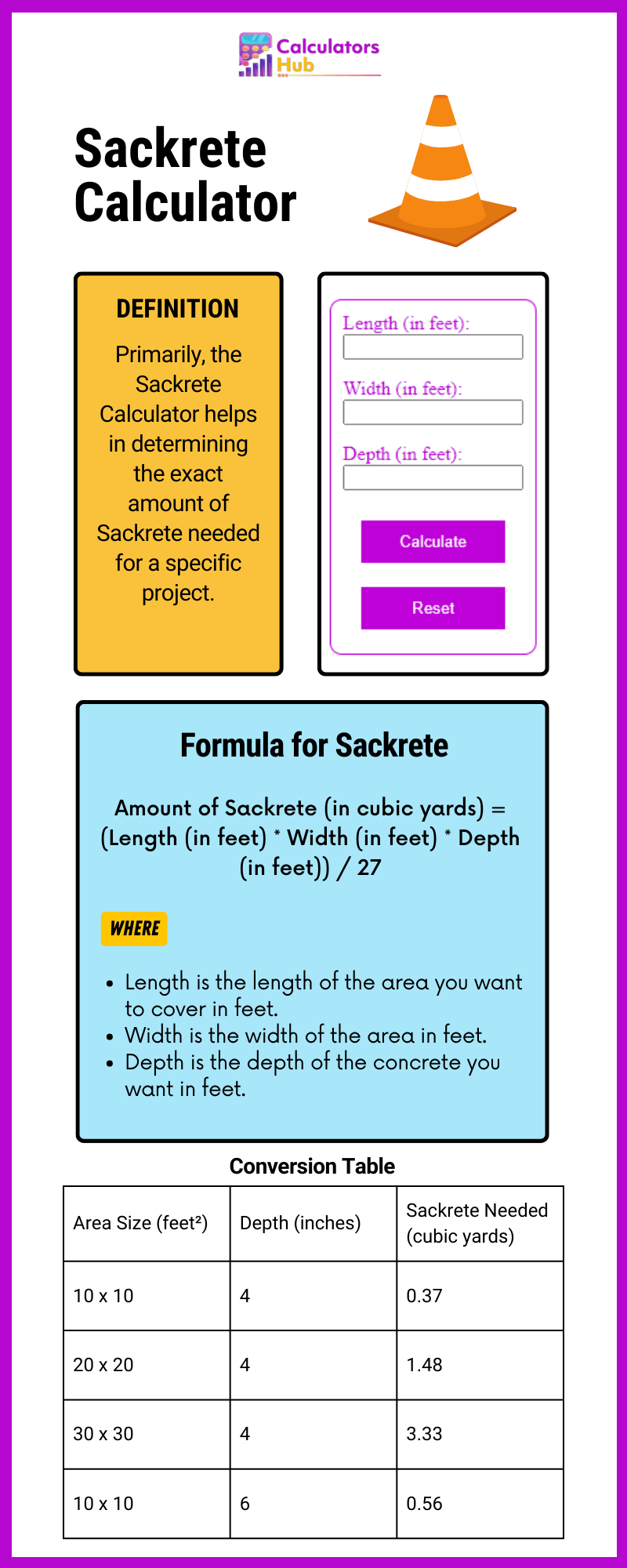 Sackrete Calculator